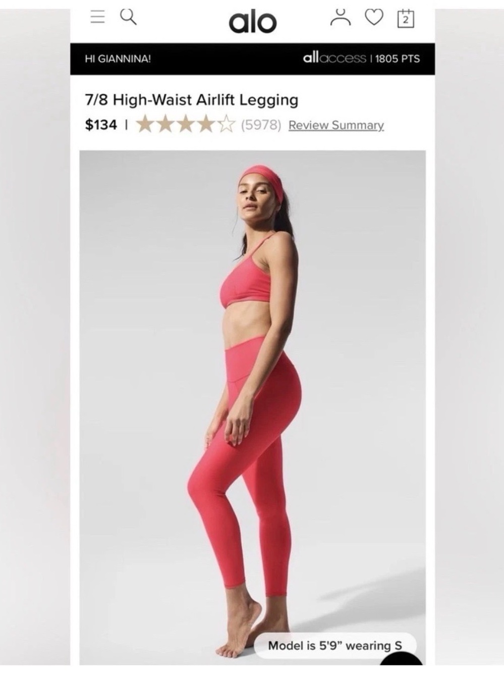 Alo 7/8 High-Waist Airlift Legging - Candy Red Sold Out Color